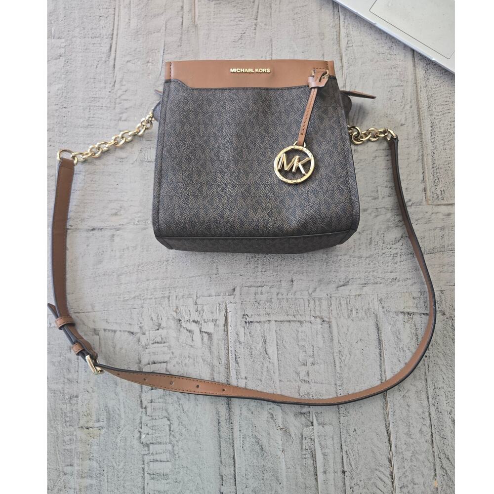 Michael Kors Graham Small North South Messenger Bag Brown Gold Crossbody